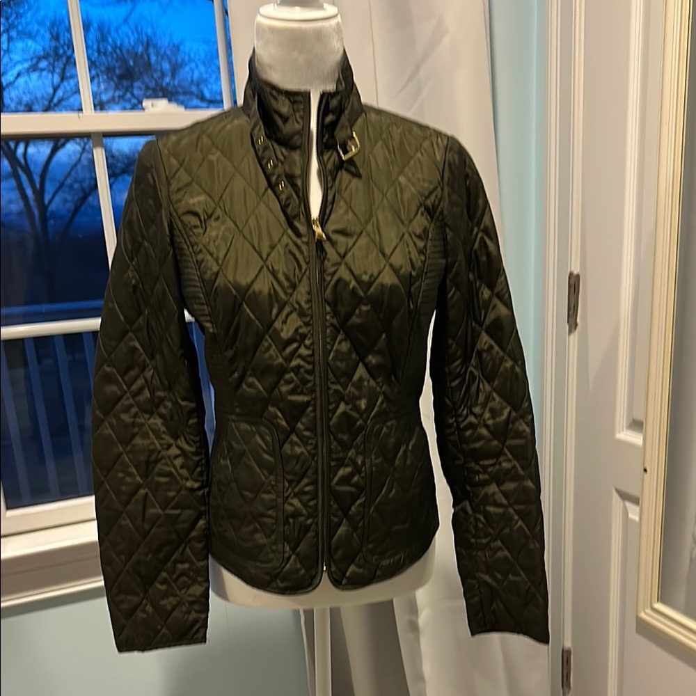 Banana Republic Green Utility Jacket with Quilted Design and Stand-Up Collar